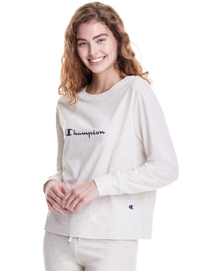 Champion Womens T-Shirt NZ - Sleep Pj Long-Sleeve White ( 6214-QEUZC )